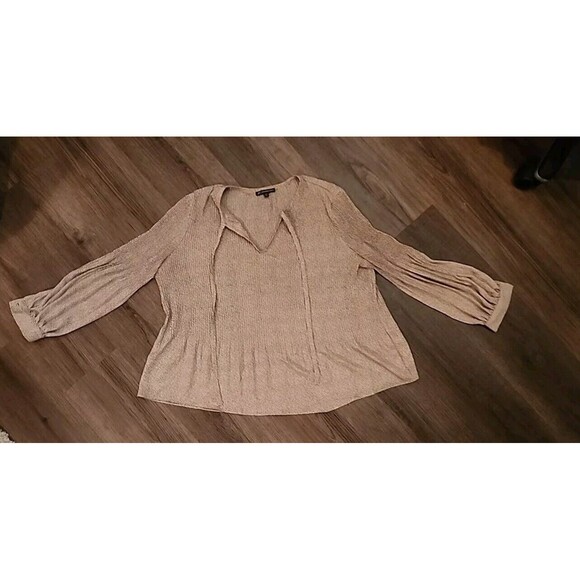 Adrianna Papell Tops - Adrianna Papell Womens Size Small Blouse Tan Mini Polka Dots Tunic Long Sleeve